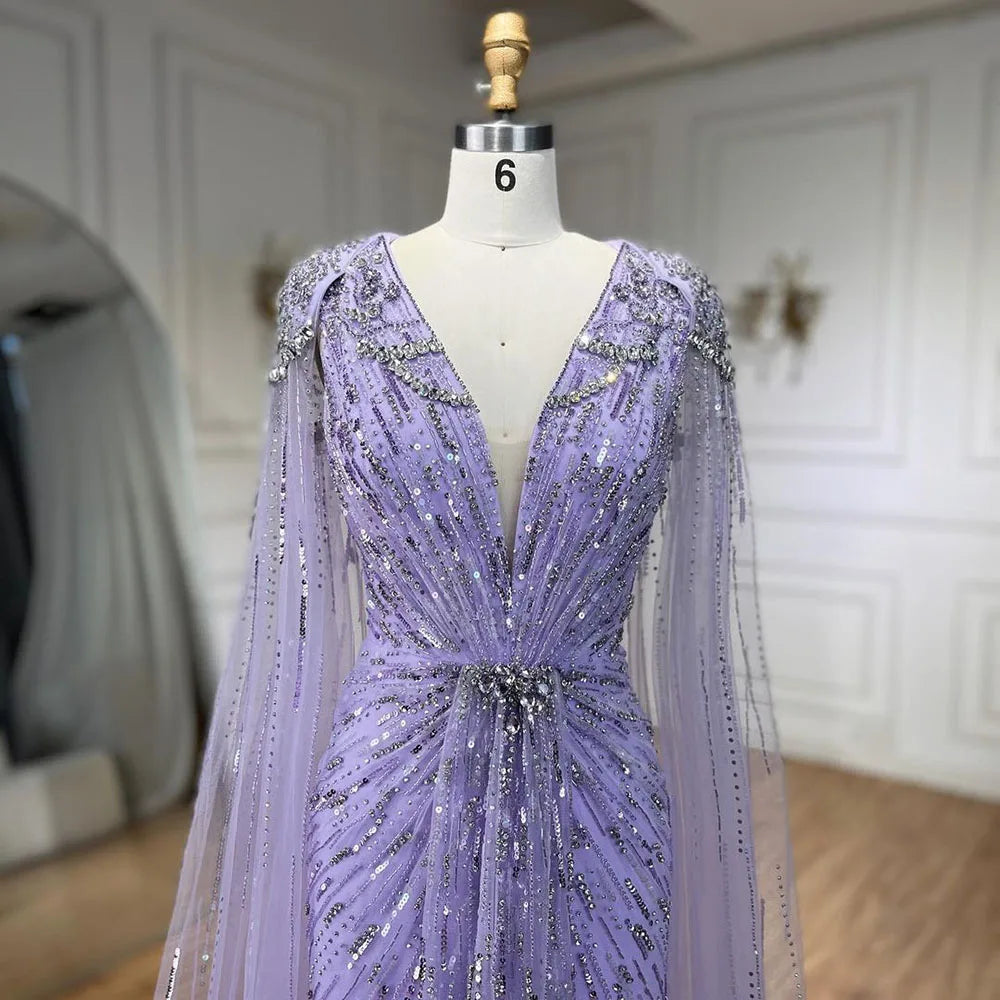Serene Hill Turquoise Mermaid Evening Dresses Gowns 2024 with Beaded With Cape for Women's Wedding Party LA72168A