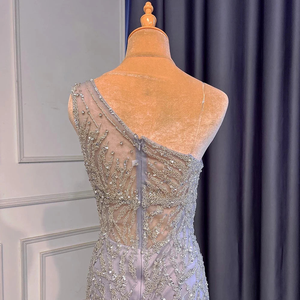 Serene Hill Turquoise Mermaid Elegant With Skirt High Split Evening Dresses Gowns Luxury Beaded Crystal 2024 Women LA71582A
