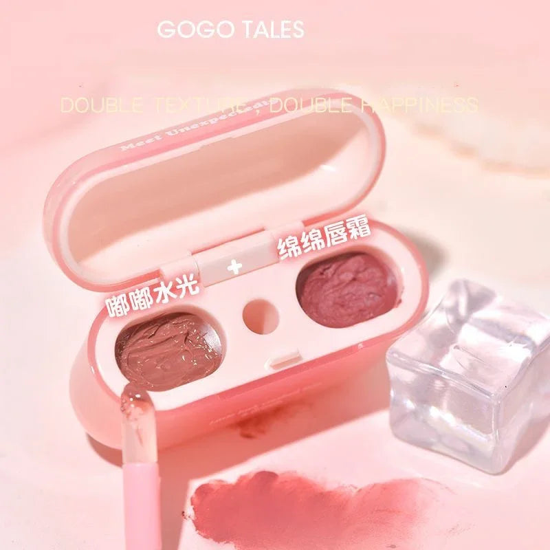 GOGO TALES Double Lip Gloss Mirror Finish Nude Color Korean Lipstick Matte, Non-Sticky Lip Mud for Long-Lasting Vegan Makeup