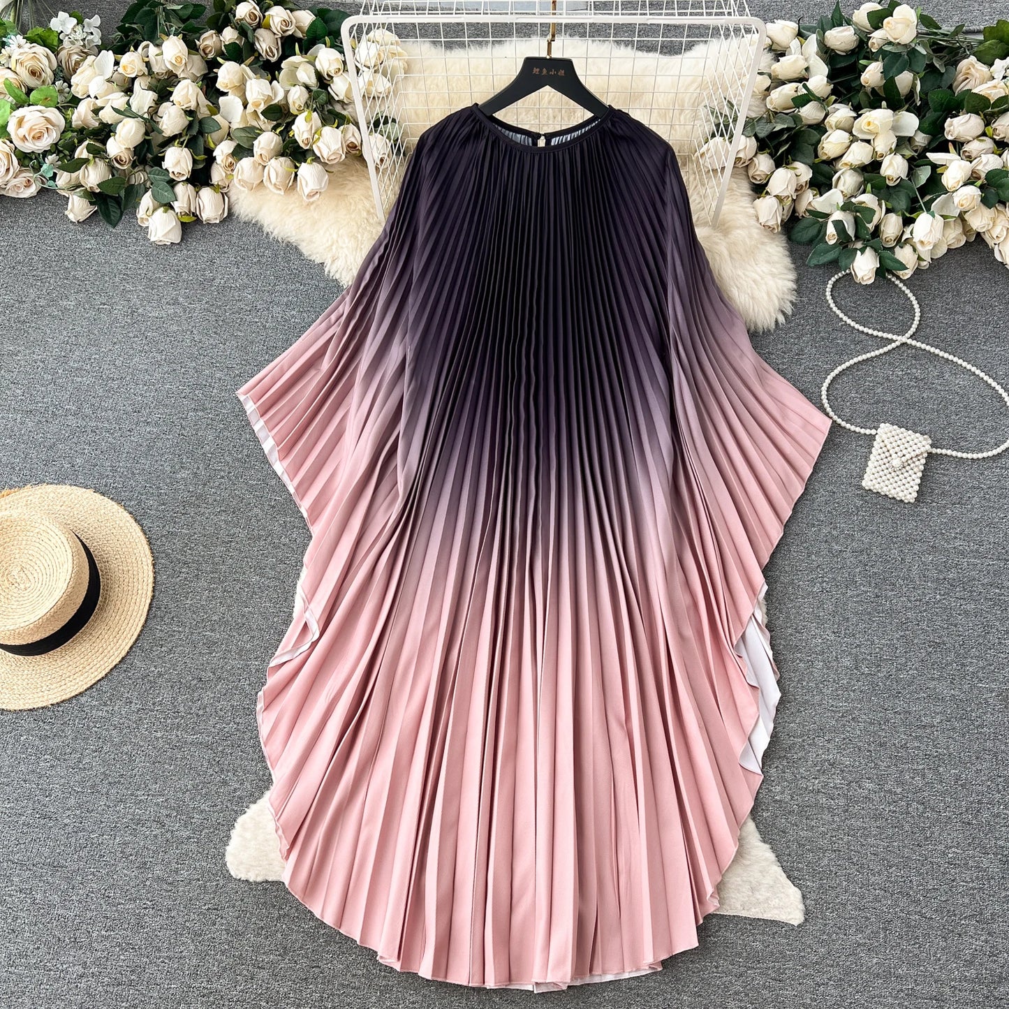 Vintage Print Elegant O-neck Batwing Sleeve Dress A-line Casual Belt Fashion Dress Women Fashion Summer Spring Vestidos