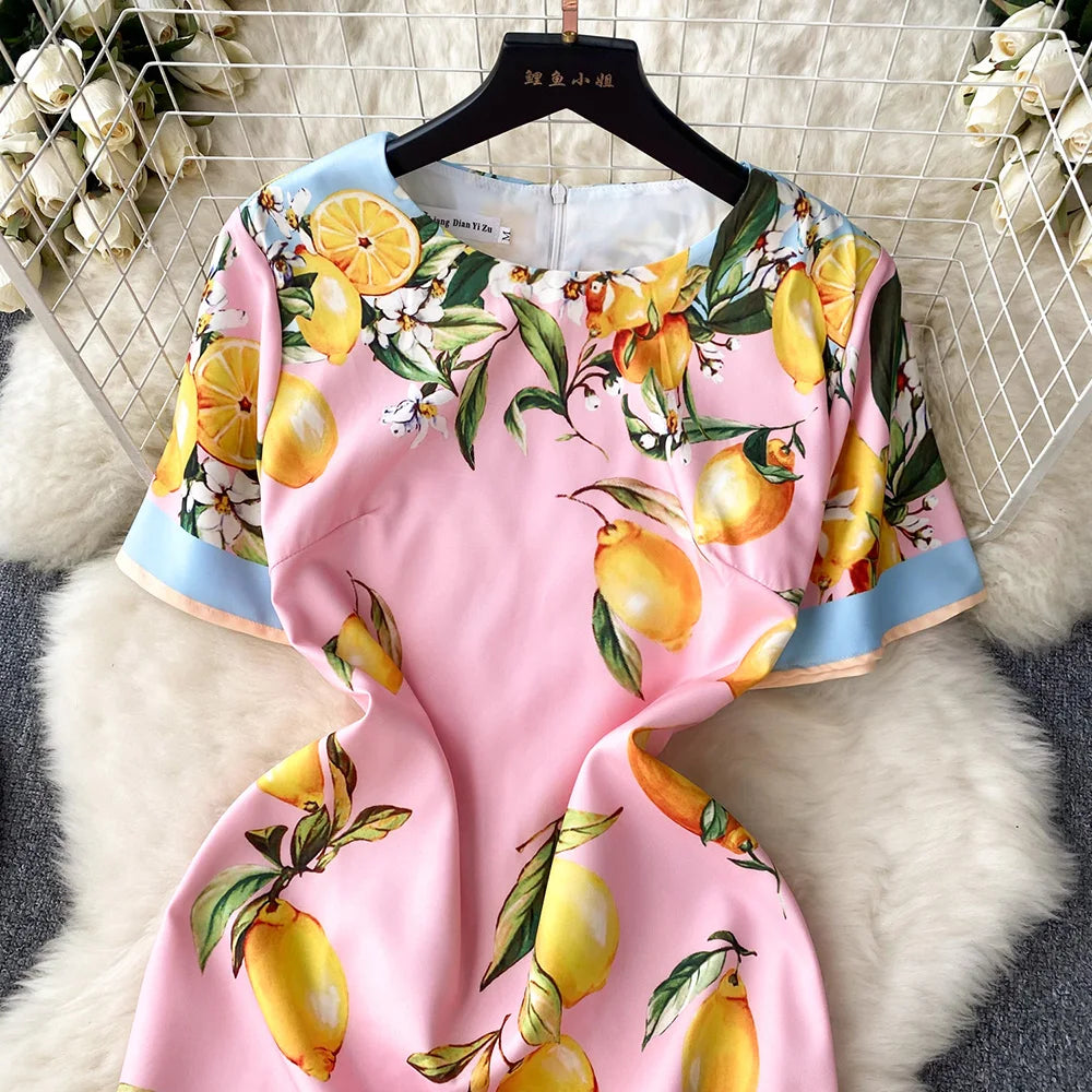 Summer Dresses Fashion Women Clothing 2023 Wedding Party Elegant Vintage Print Dress Round Neck Short Sleeve Straight Mini Dress