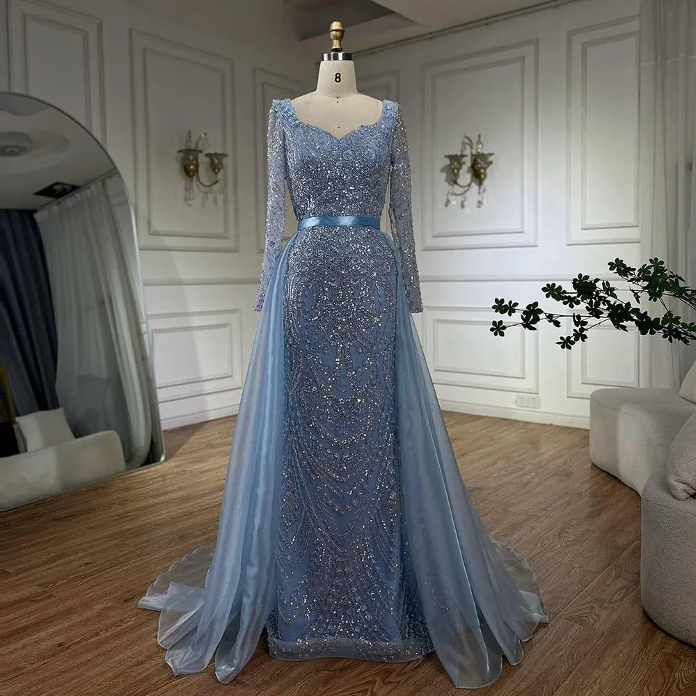 Serene Hill Arabic Blue Sweetheart Mermaid Evening Gown Beaded Overskirt - Luxury Dresses for Woman's Wedding Party 2024 LA72548
