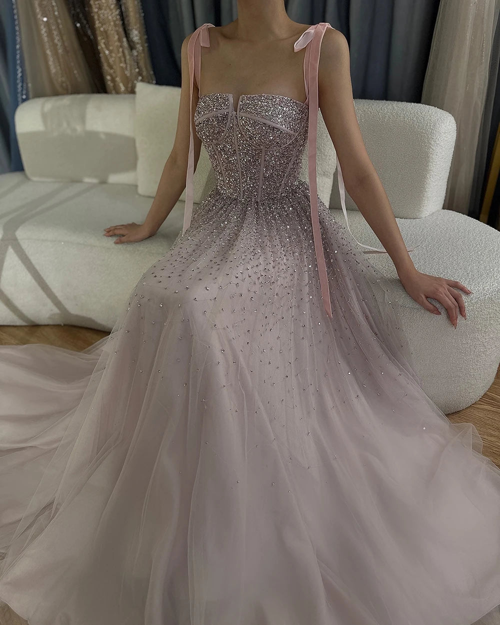 Serene Hill 2024 Saudi Wine Red Beaded Evening Gown Spaghetti Strap A-Line Luxury Floor-Length for Formal Occasion LA70600A