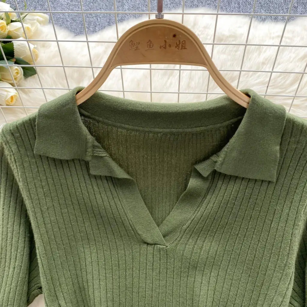 Y2k French Vintage Knitted Dress for Women Autumn Bodycon V-neck Long Sleeved Solid Simplicity Fashion Causal A-line Dresses