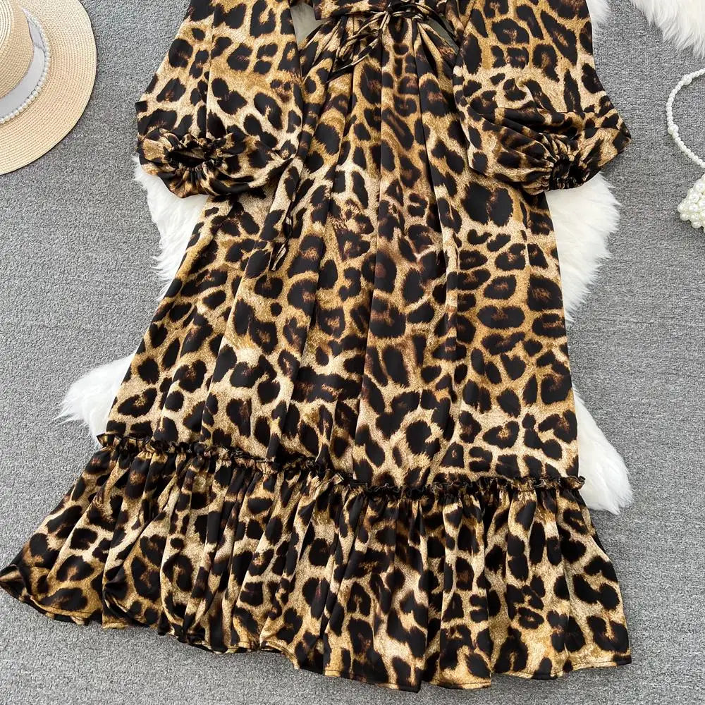 Women Casual A-Line Vintage Floral Long Dress Autumn Elegant Chic Party Boho Maxi Dresses Beach Holiday Female Vestidos New