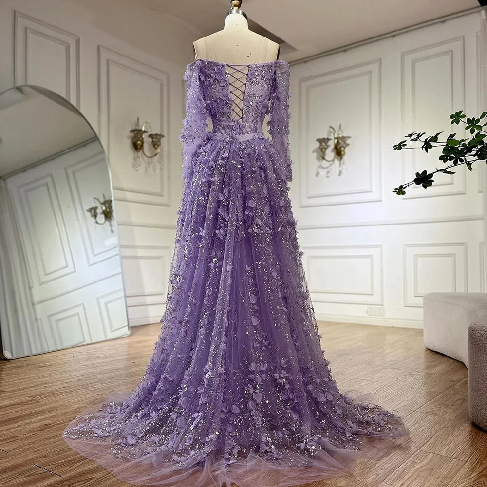 Serene Hill 2024 Pink Strapless Back Lace-Up Mermaid Evening Gown with Overskirt and Appliques for Women | Wedding Party LA72641