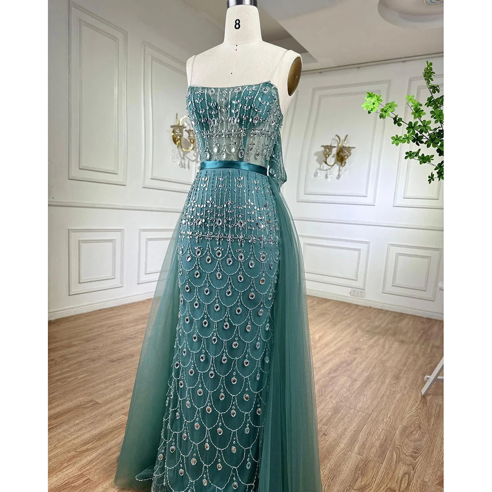 Serene Hill Arabic Caramel Mermaid Strapless With Overskirt Beaded Evening Dresses For Women Wedding Party 2024 LA71922