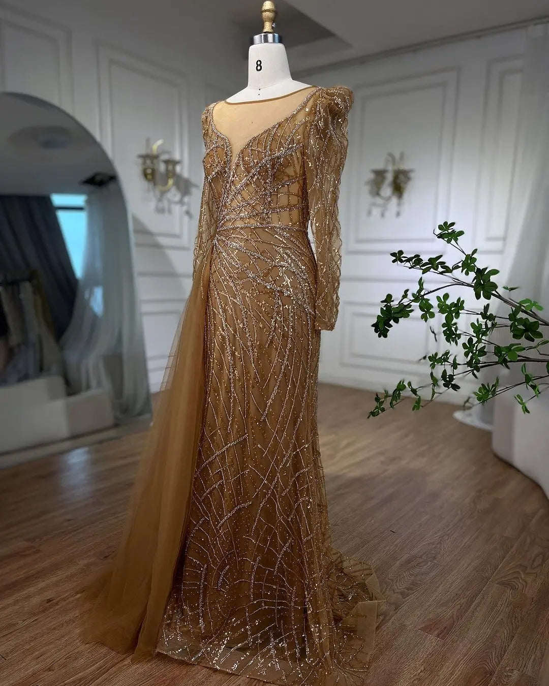 SERENE HILL Arabic Muslim Pink Mermaid Luxury Beaded Evening Dresses 2024 Gowns With Skirt For Women Wedding Party GLA72206