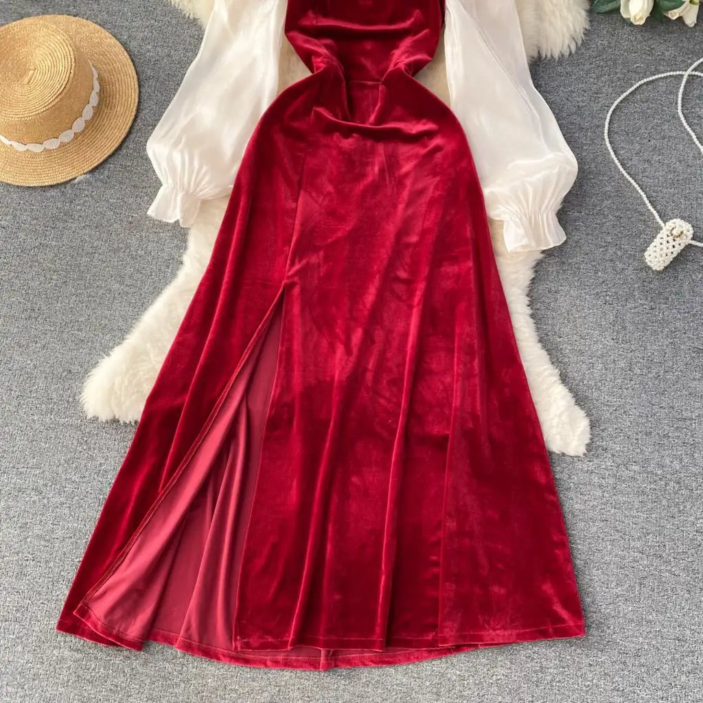 Sexy Bodycon Off Shoulder Party Dress Women Ruffles Velvet Patchwork Elegant Lady Fashion Prom Robe A-Line Vestidos Mujers New