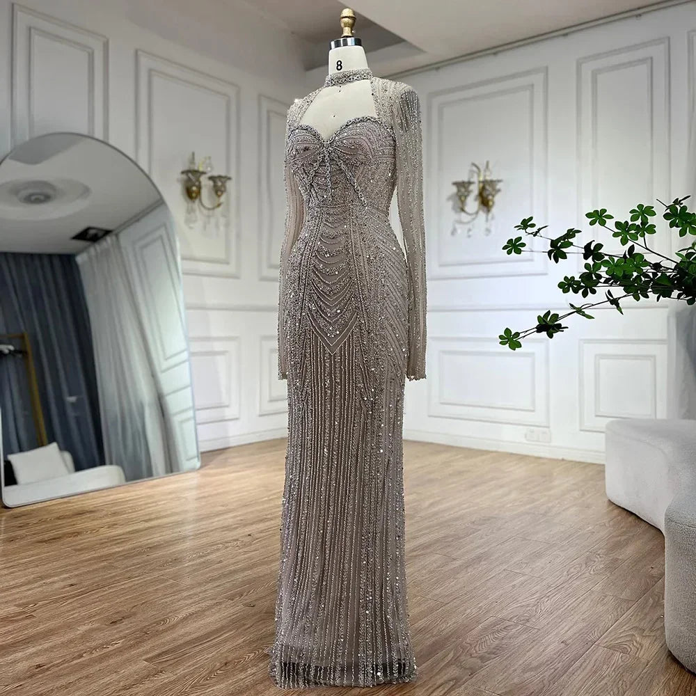 Serene Hill 2024 Luxury Dubai Nude Sweetheart Mermaid Beaded Evening Gowns with Back Slit for Women's Party GLA72560A