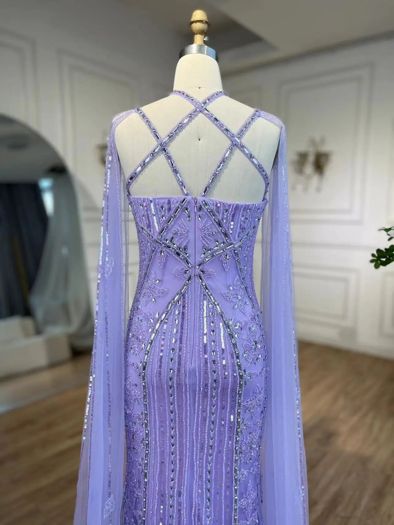 SERENE HILL Arabic Caramel Mermaid Elegant Cape Sleeves Beaded Luxury Evening Dresses 2024 Formal Gown For Women Party GLA71905A