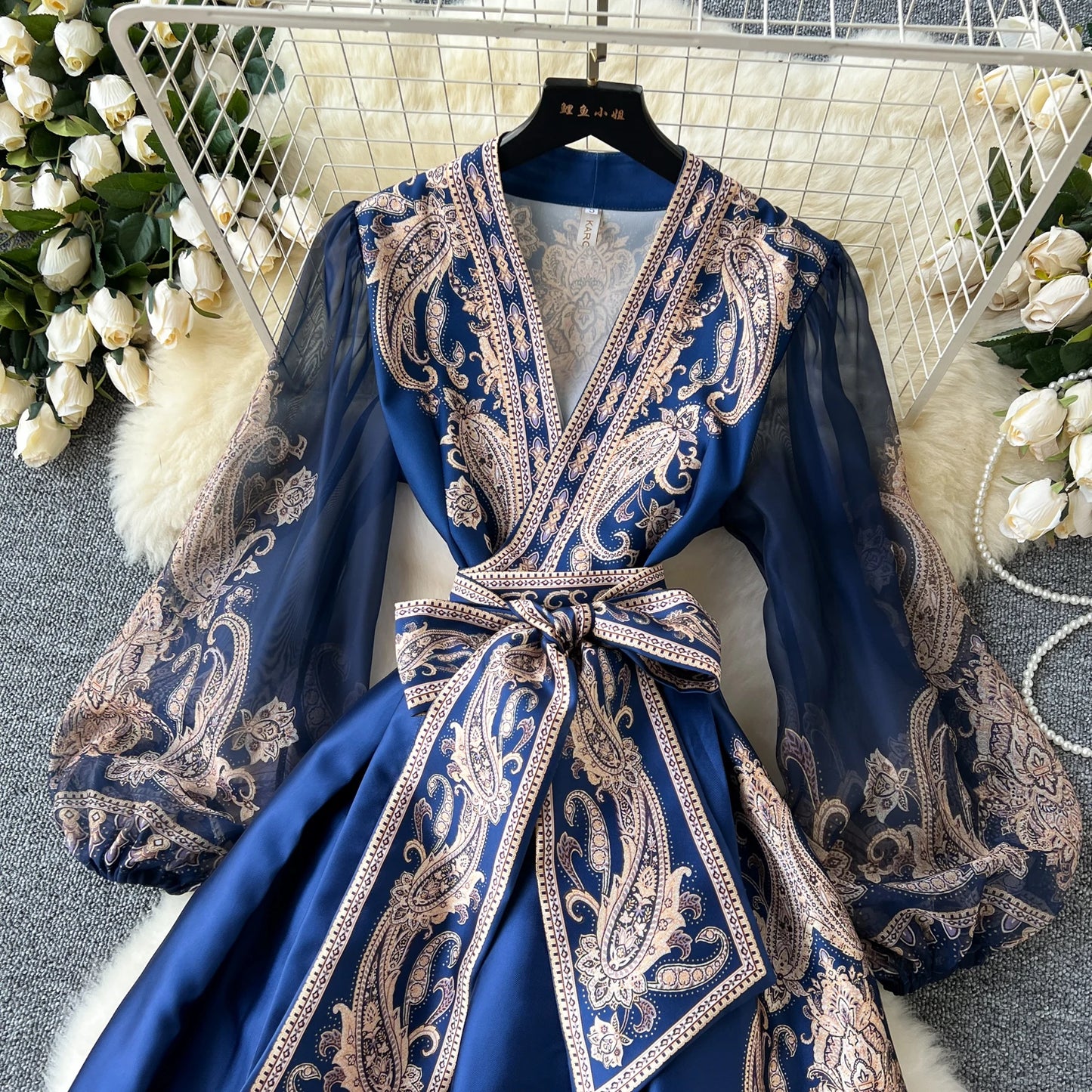 Vintage Elegant sweet puff sleeve Bandage Dress A-line Chic Casual Beach Vacation Women Summer dresses