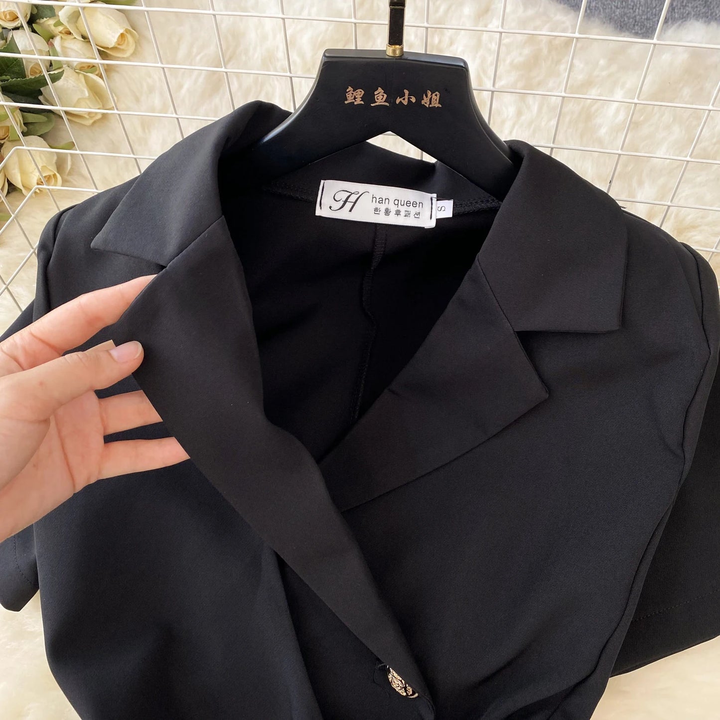 Retro Black Blazer Dress Women Lapel Short Sleeved Short Dresses Summer Casual Short Sleeve Slim Bandage Dress Vestidos
