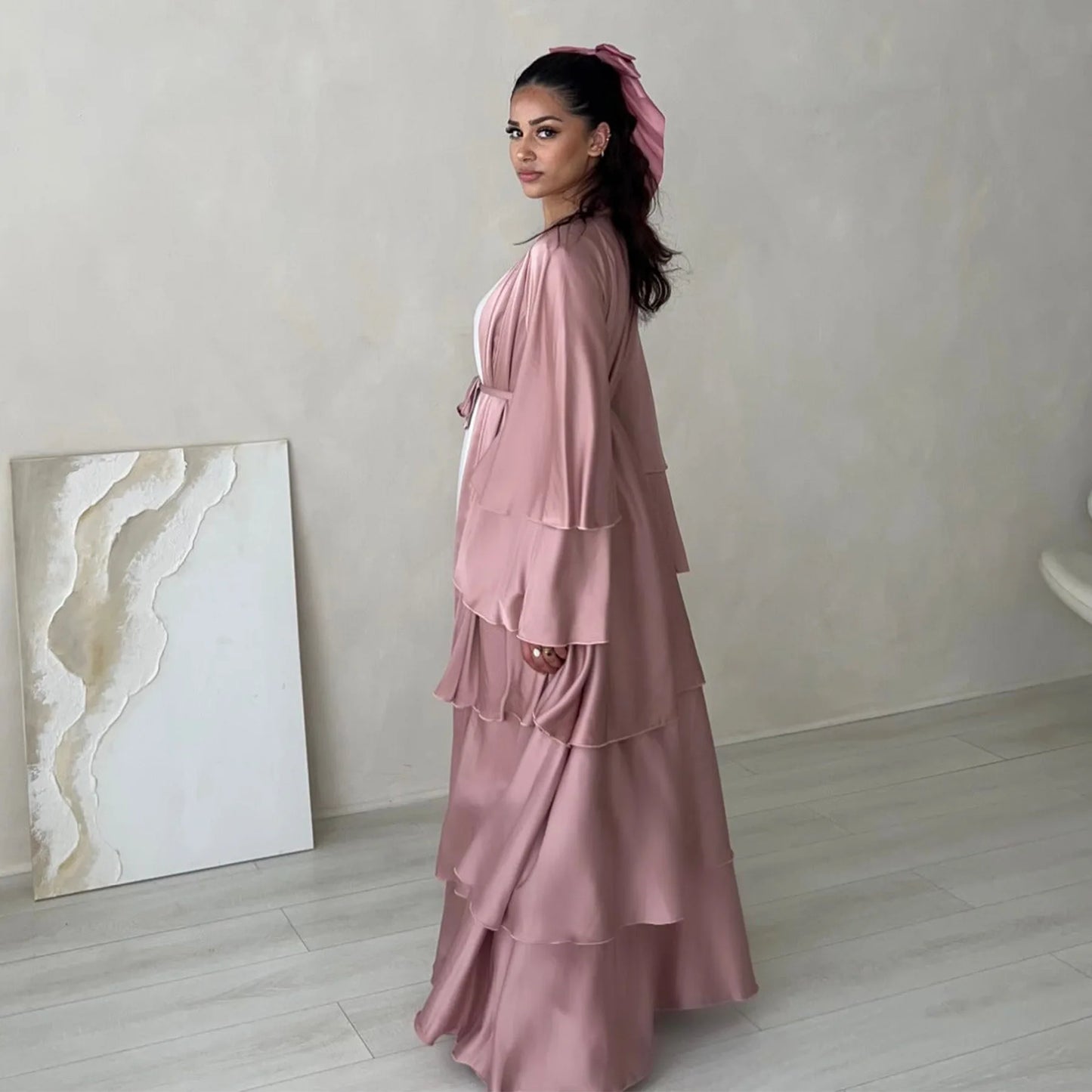 Satin Open Abaya Kimono Muslim Hijab Dress Plain New Abayas for Women Dubai Turkey Ramadan Eid Modest Islam Clothes Kaftan Robe