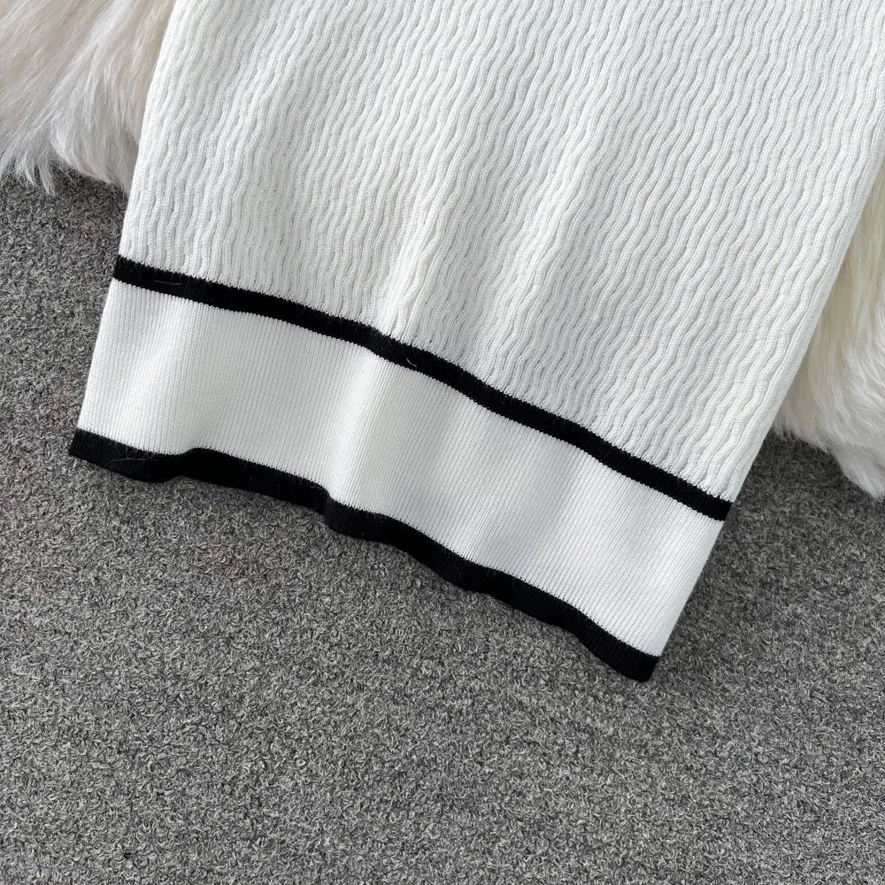 Women Elegant Bodycon Slim Party Knitted Dress Long Sleeve O-Neck Vintage Chic Prom Birthday Vestidos Autumn Female Long Robe