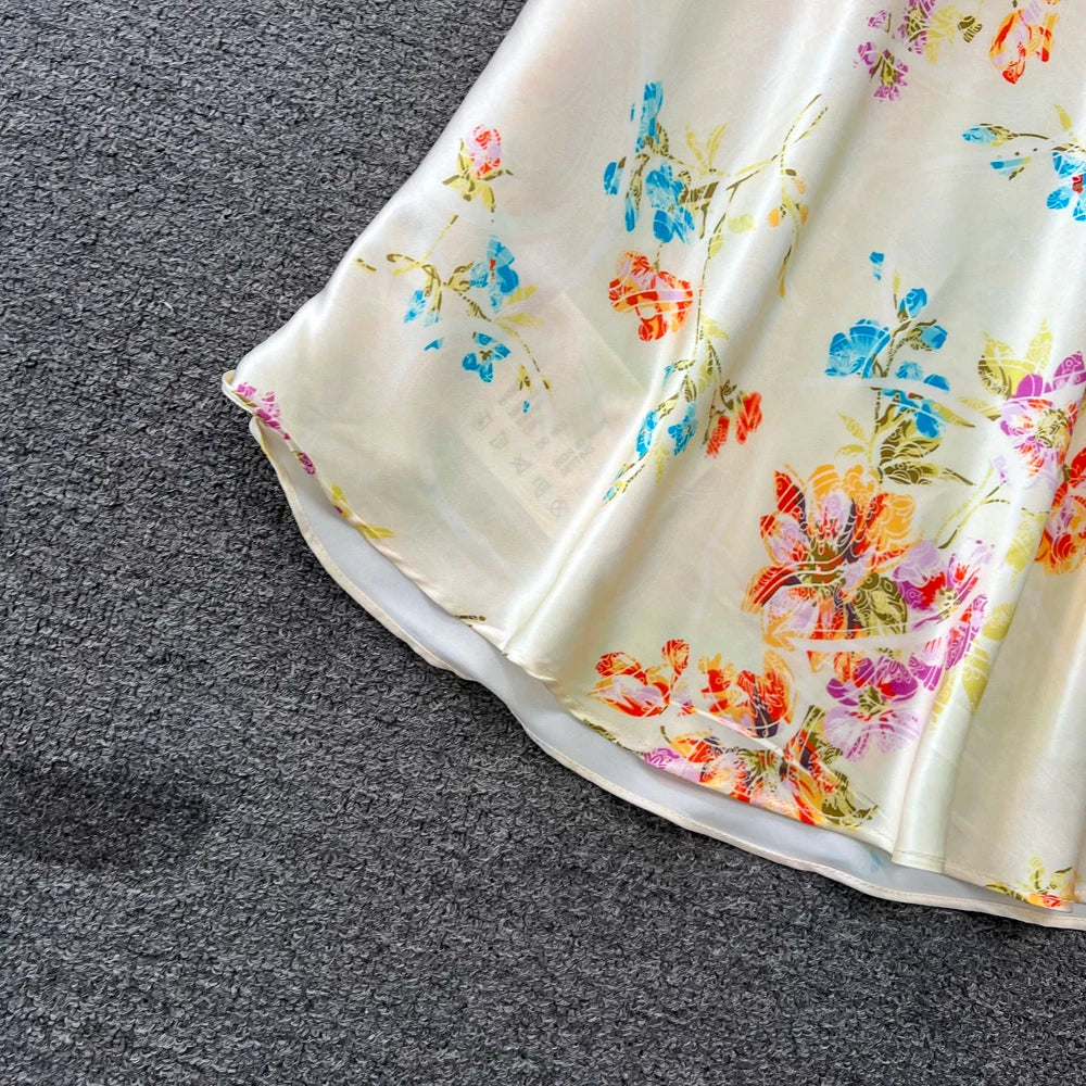 Sexy Bodycon Satin Floral Long Dresses for Women Lantern Sleeve V-Neck Slim Mermaid Evening Party Dress Prom Robe New Vestidos