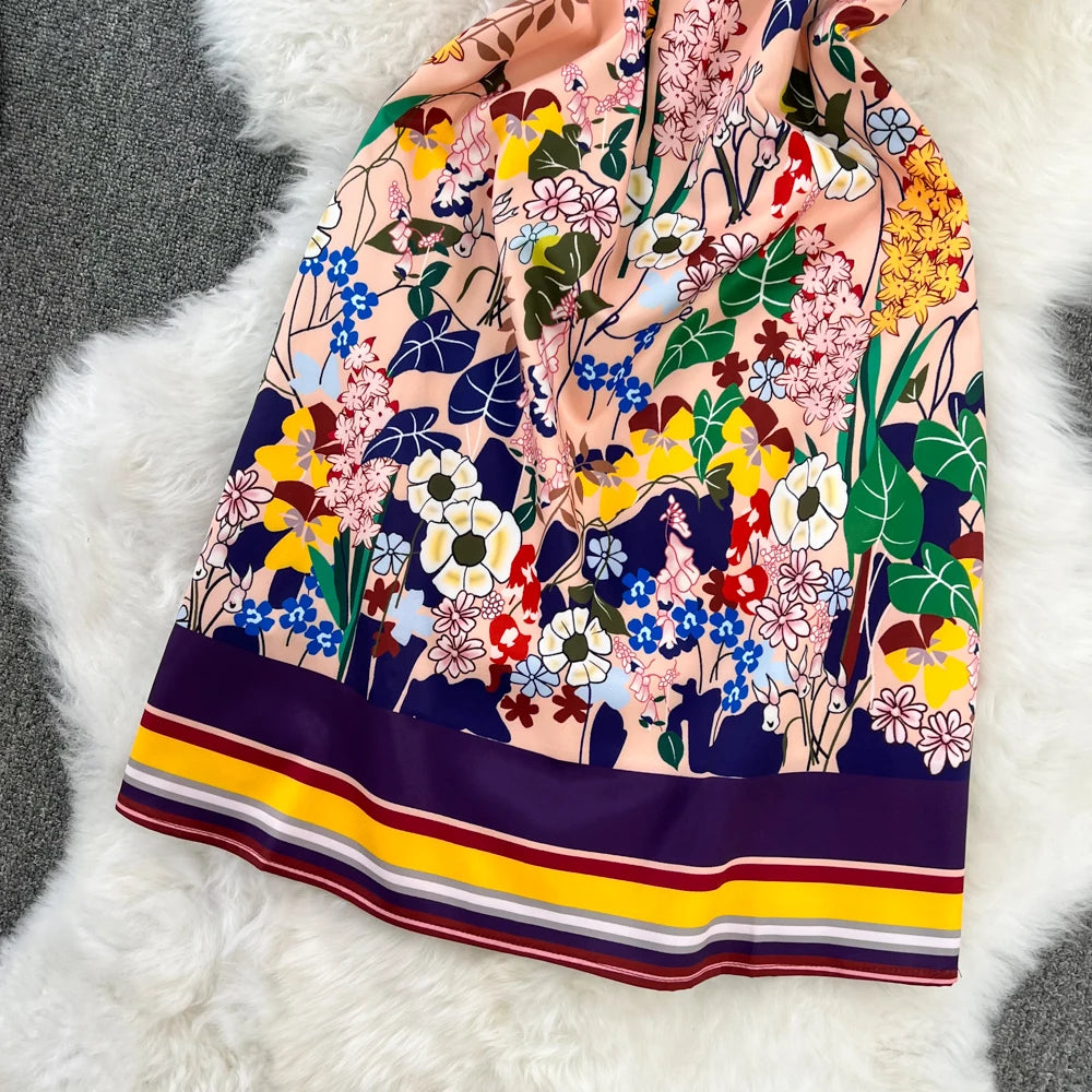 Short Dresses 2023 Fashion Women Clothing Elegant Vintage Print Party Dress Summer Sleeveless Round Neck A Line Mini Dress