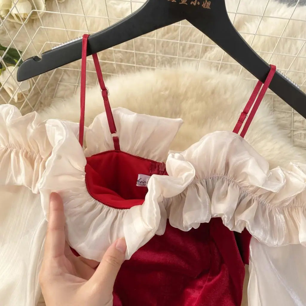 Sexy Bodycon Off Shoulder Party Dress Women Ruffles Velvet Patchwork Elegant Lady Fashion Prom Robe A-Line Vestidos Mujers New