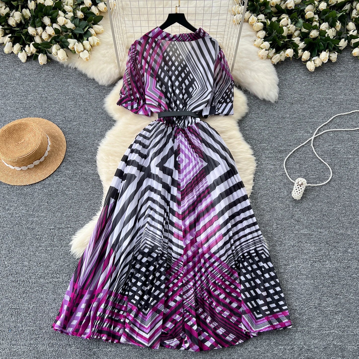 Retro Elegant summer asymmetrical print Dress sashes short Sleeve Vacation Party Women Vestidos dresses