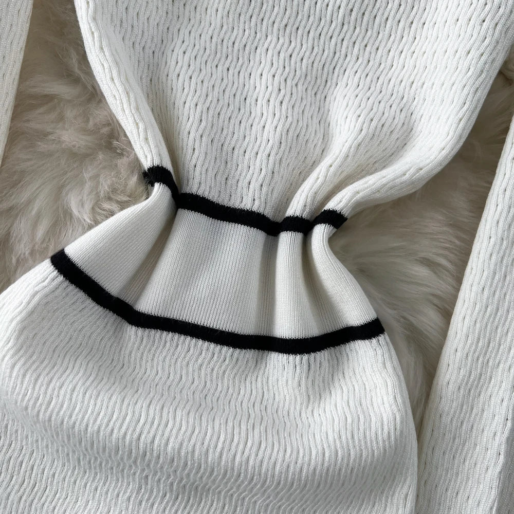 Women Elegant Bodycon Slim Party Knitted Dress Long Sleeve O-Neck Vintage Chic Prom Birthday Vestidos Autumn Female Long Robe