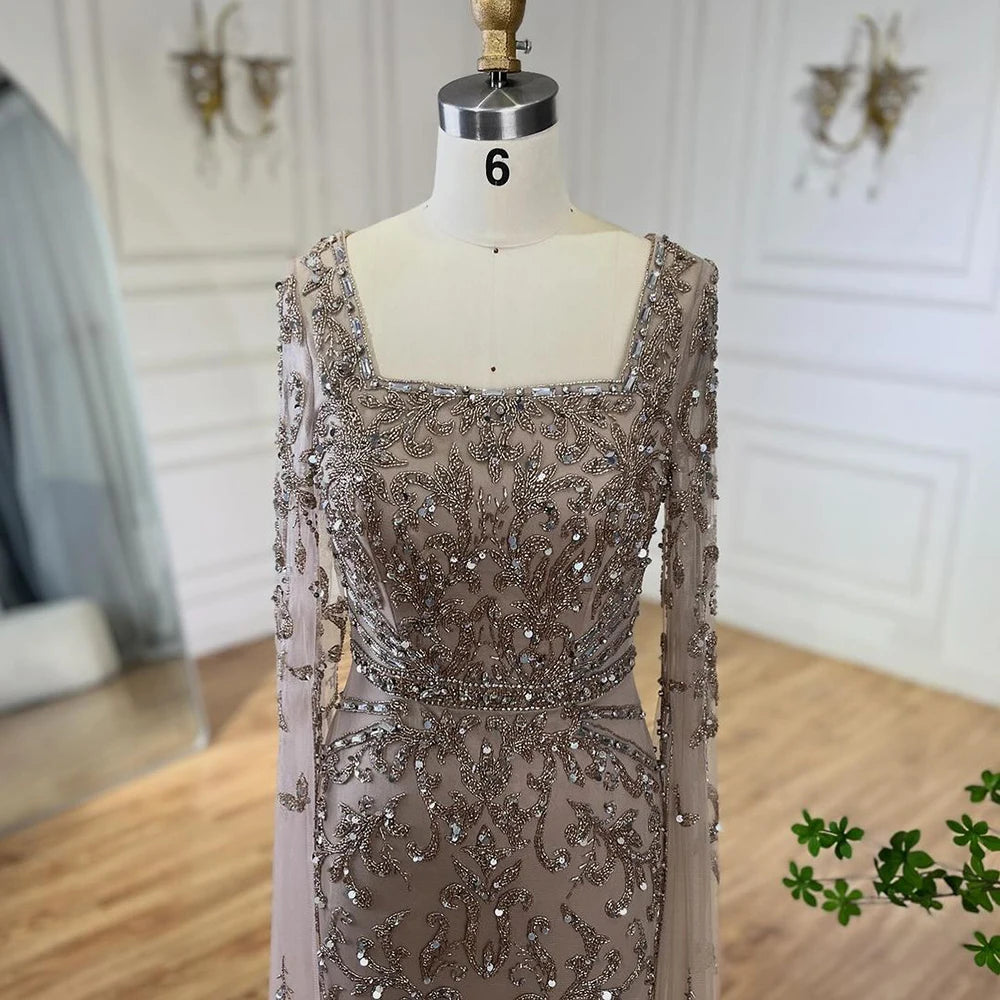 Serene Hill 2024 turquoise with Beaded Cape Sleeves Design Mermaid Long Evening Dresses Gowns for Women's Wedding Party BLA72400