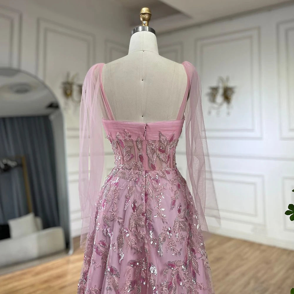 Serene Hill Arabic Green A-Line Elegant Strapless Beaded Long Evening Dresses for Women Party 2024 LA72520