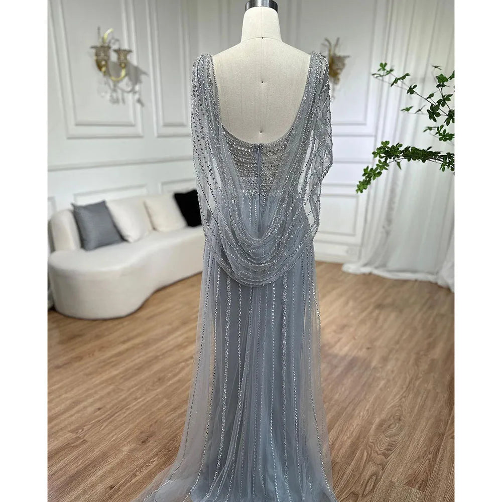 Luxury Champagne Split Evening Dresses 2024 Diamond Beaded Sleeveless Mermaid Formal Serene Hill LA70301