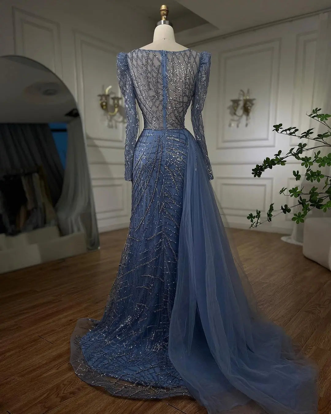 SERENE HILL Arabic Muslim Pink Mermaid Luxury Beaded Evening Dresses 2024 Gowns With Skirt For Women Wedding Party GLA72206