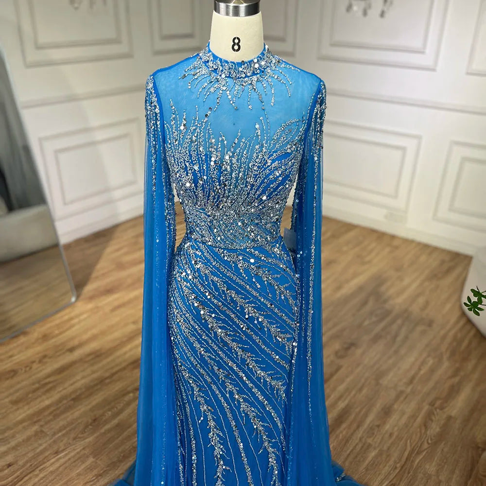 Serene Hill 2024 Nude Cape Sleeves Mermaid Lace Beaded Luxury Dubai Long Evening Dresses Gowns For Formal Occasion LA71885A