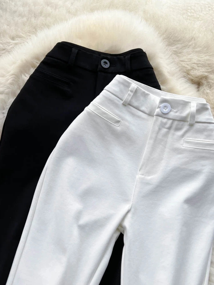 Spring Autumn Retro Flare Pants Women Casual High Waist Draping Slim Wide Leg Bottom Long Pants Korean White Black Trousers