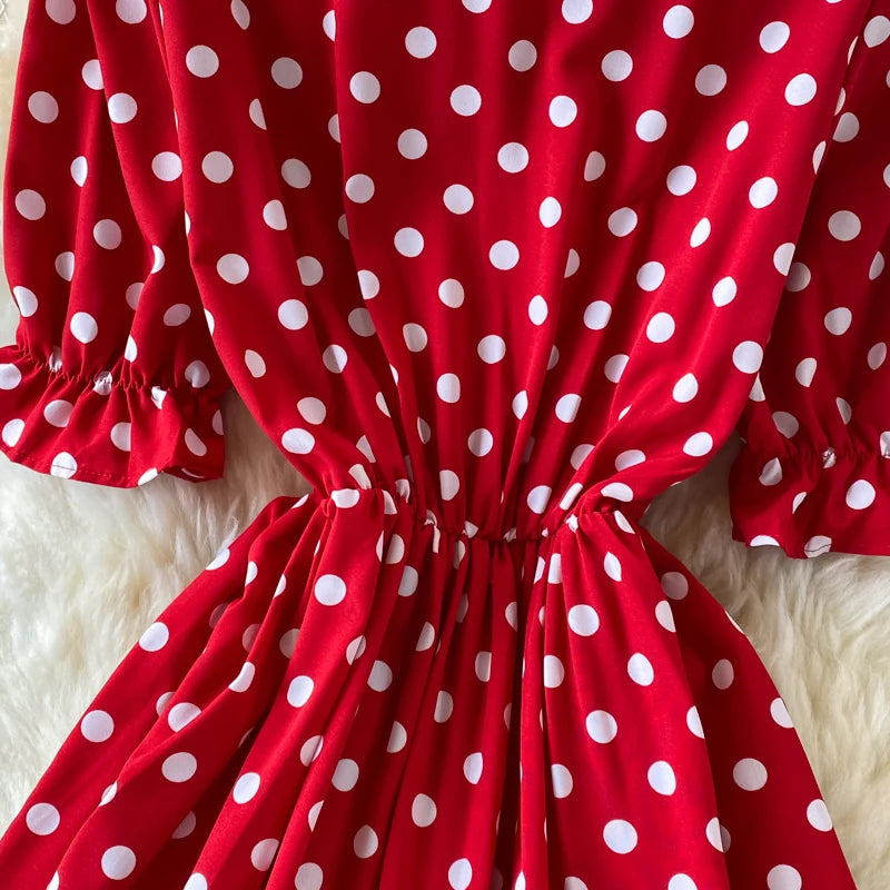 New Summer Women's Fashion Vintage Polka Dot Midi Dress Elegant and Chic A-Line Party Casual White Black Vestidos Female Robe