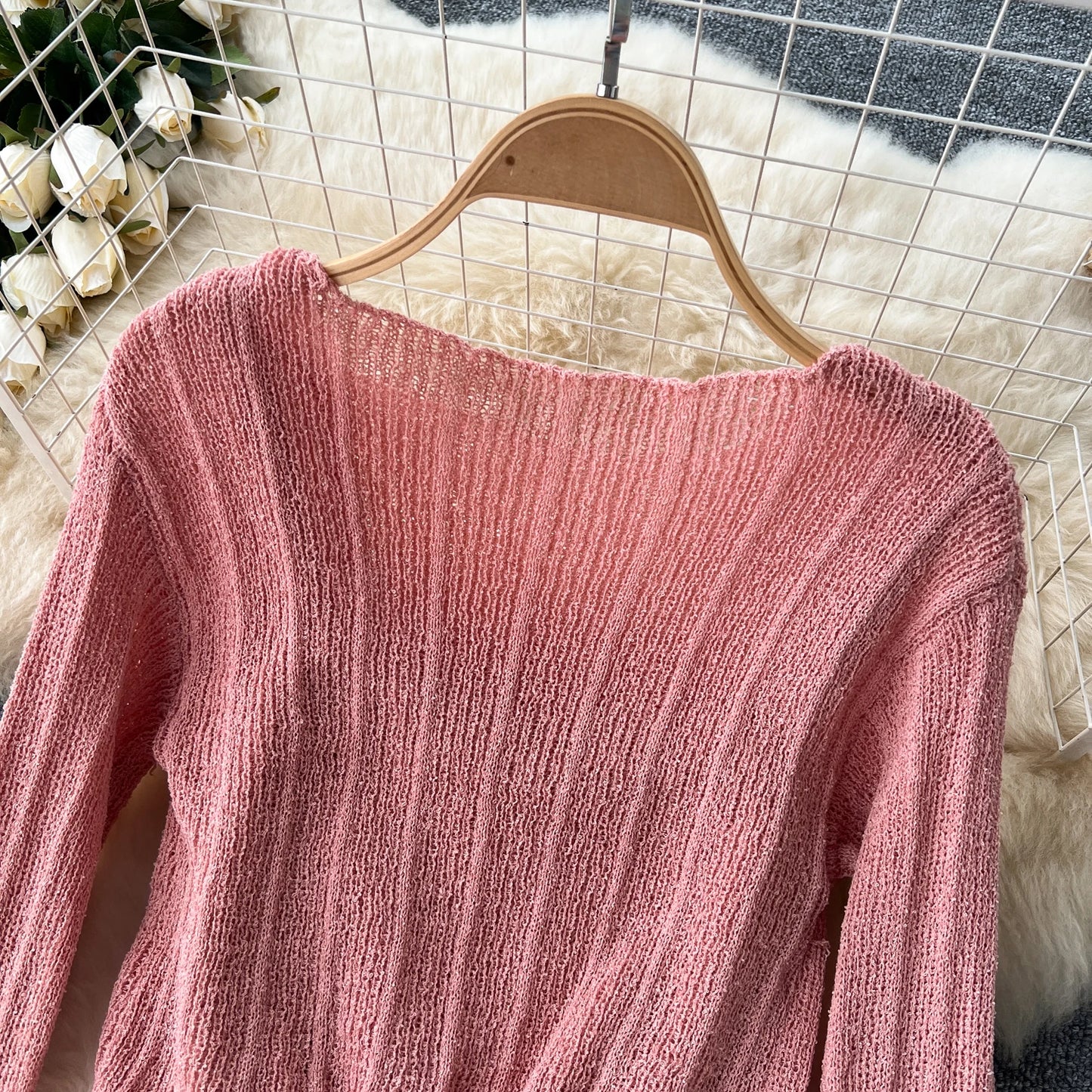 French Vintage Shirring lool sleeve slip knit overcoat with sweet slip A-line Chic Casual Vacation Women Summer dresses