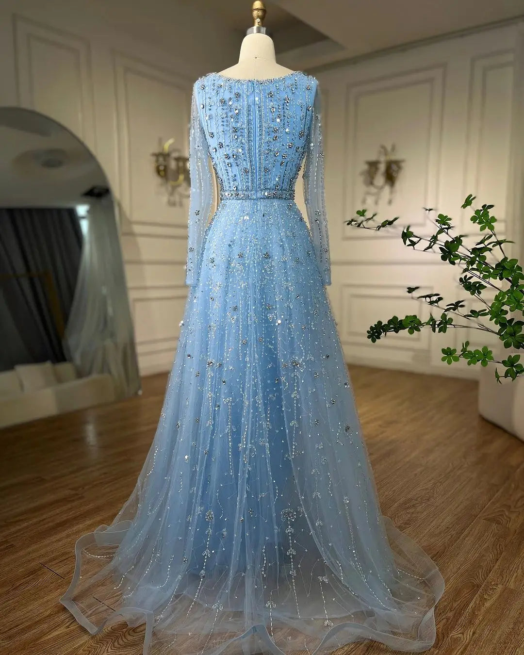 SERENE HILL Dubai Arabic Nude Designer Luxury Beaded Evening Dresses 2024 Long Sleeves Gowns For Women Wedding Party GLA72088