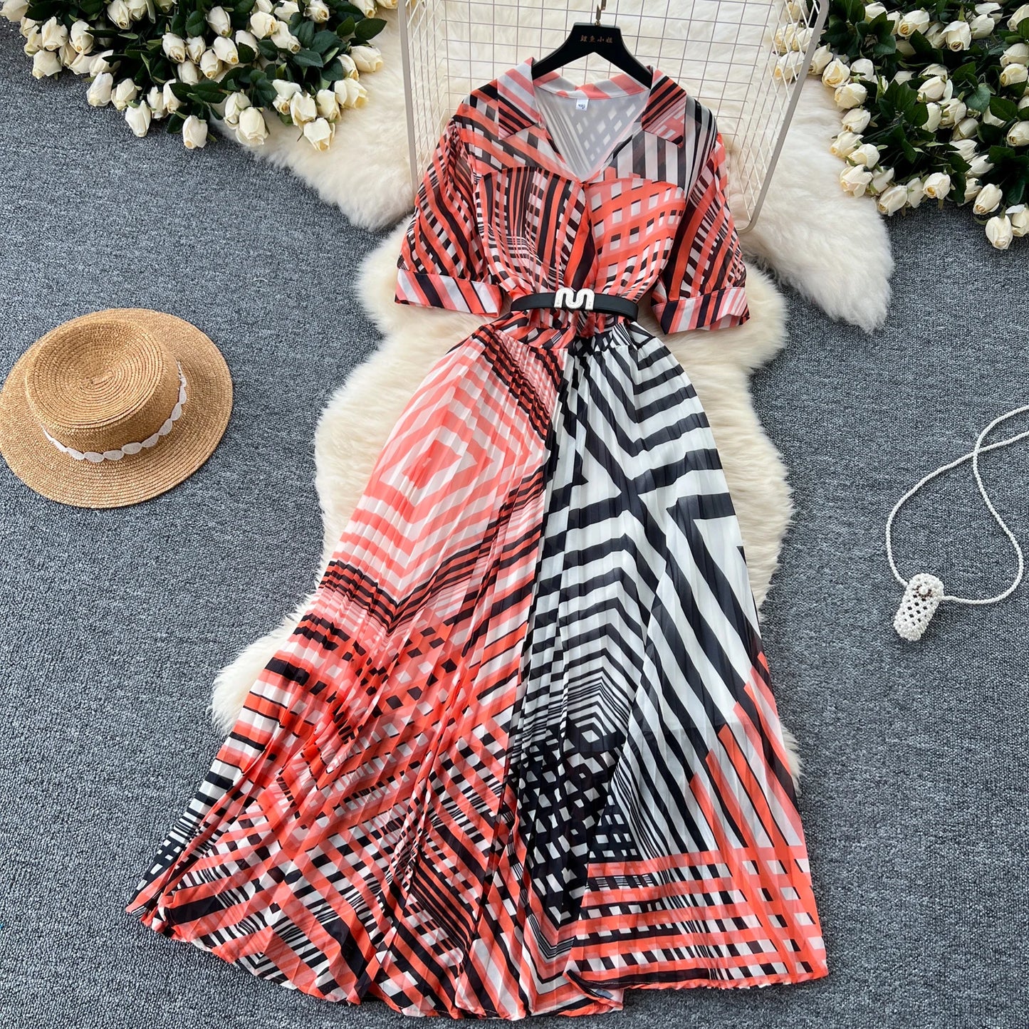 Retro Elegant summer asymmetrical print Dress sashes short Sleeve Vacation Party Women Vestidos dresses