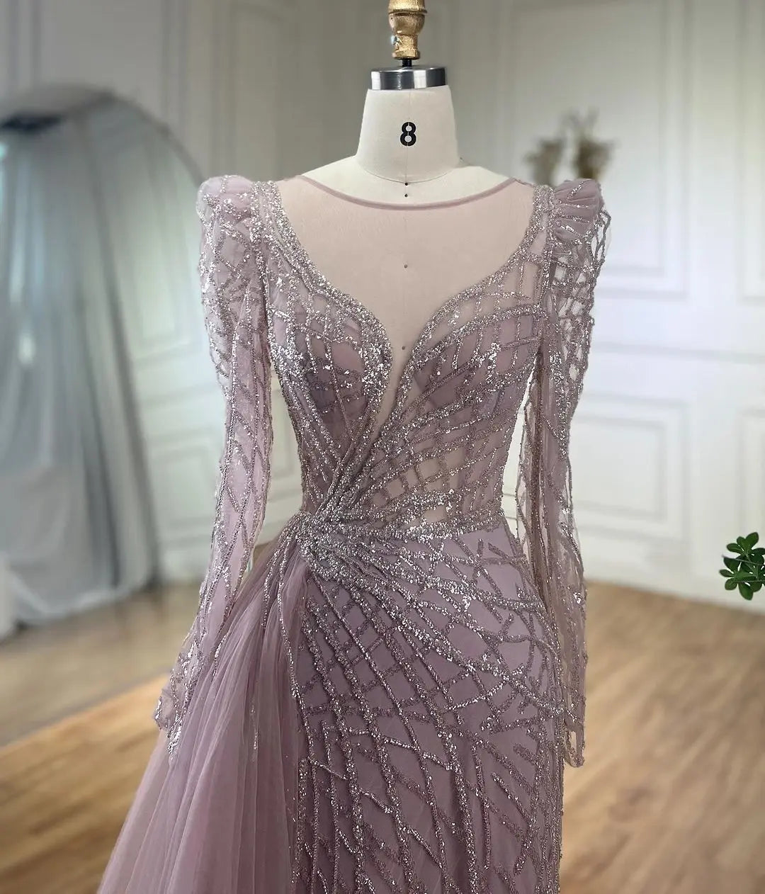 SERENE HILL Arabic Muslim Pink Mermaid Luxury Beaded Evening Dresses 2024 Gowns With Skirt For Women Wedding Party GLA72206