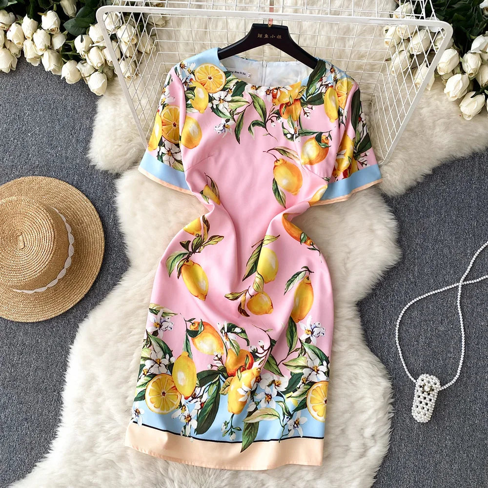 Summer Dresses Fashion Women Clothing 2023 Wedding Party Elegant Vintage Print Dress Round Neck Short Sleeve Straight Mini Dress