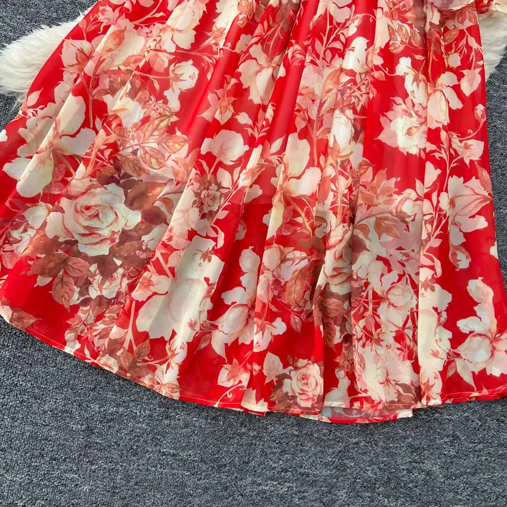 Women Elegant Floral Print Dress for Women Vintage V-Neck Long Sleeves Chiffon Slim A-Line Vestidos Mujer Autumn Female Clothes
