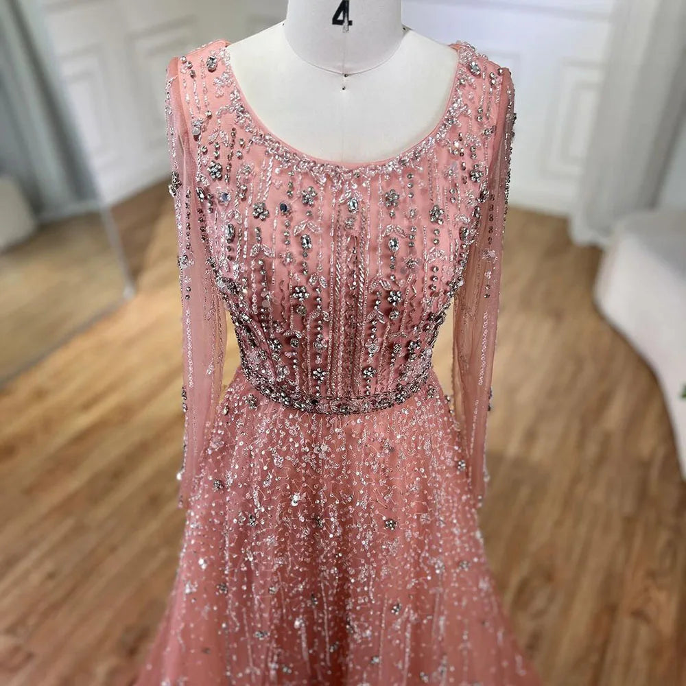 Serene Hill Dubai Arabic Designer Luxury Nude A Line Beaded Evening Dresses Gowns For Formal Occasion 2024 LA72088