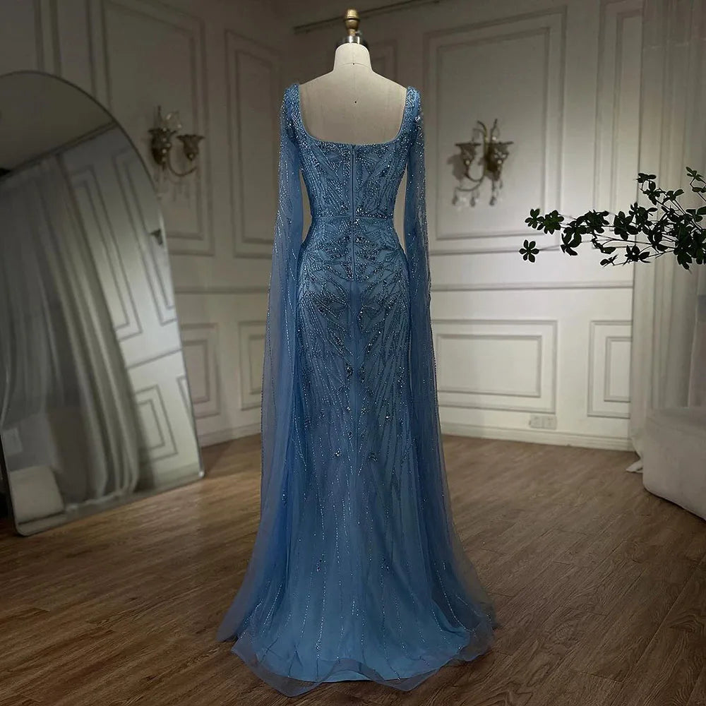 Serene Hill Arabic Pink Cape Sleeves Mermaid Dubai Evening Dresses Beaded Luxury Wedding Party Gowns For Women 2024 LA72261