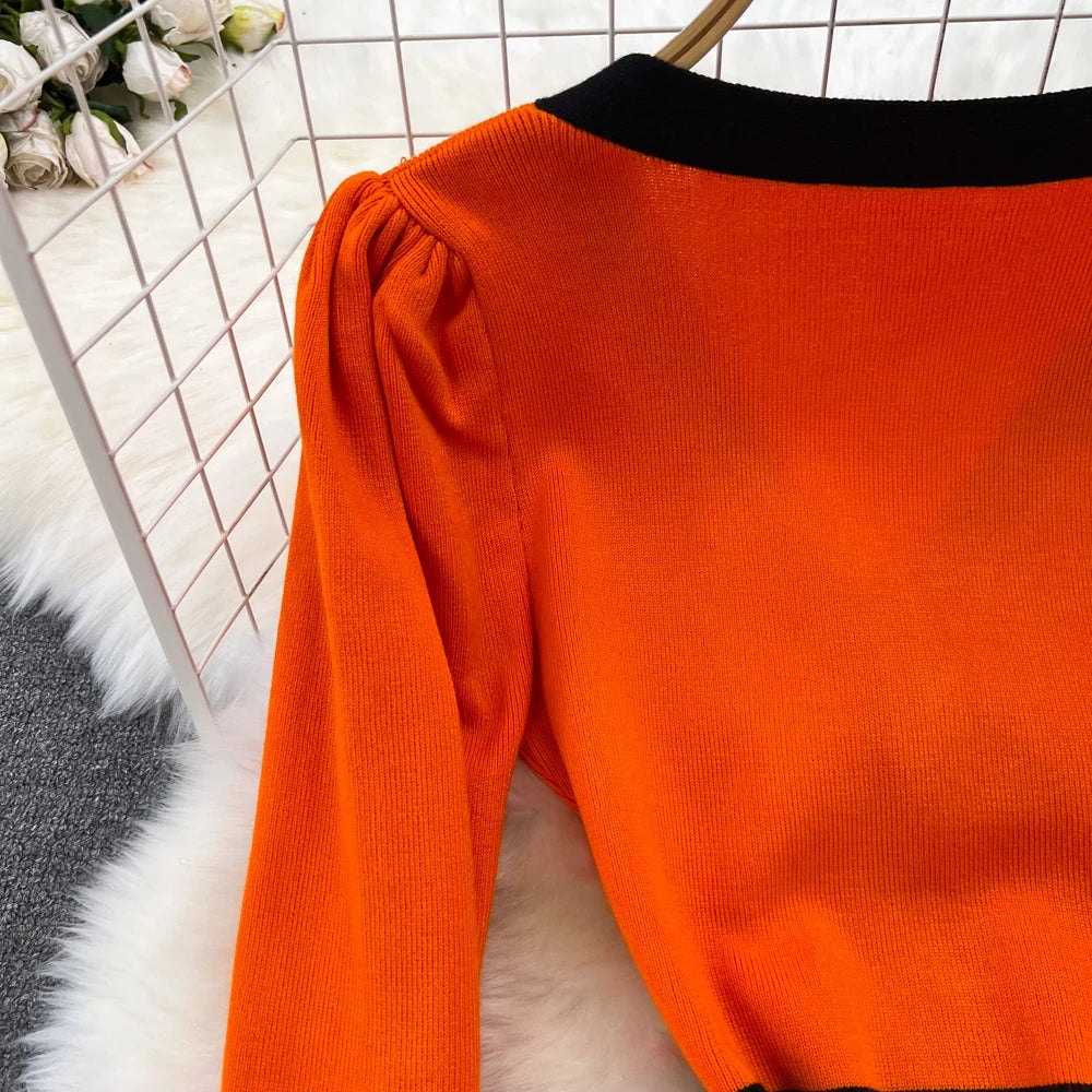 Women Elegant Butterfly Long Sleeve Bodycon V Neck Split Dress Vintage French Slim Knit Tight Vestido Autumn Winter Sweater Robe