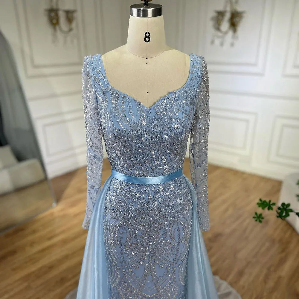 Serene Hill Arabic Blue Sweetheart Mermaid Evening Gown Beaded Overskirt - Luxury Dresses for Woman's Wedding Party 2024 LA72548