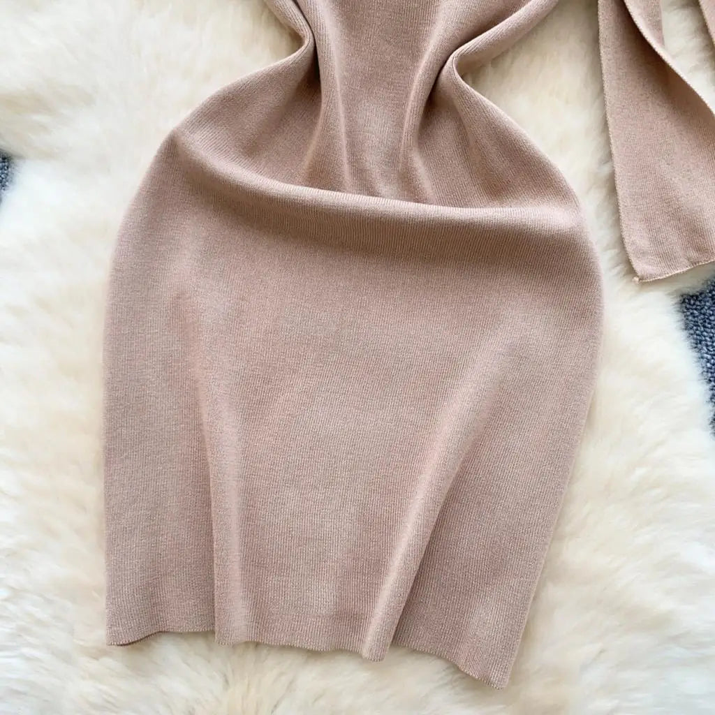 Sexy V-Neck Knitted Mini Dress for Women Elegant Spaghetti Strap Ribbon Slim Dresses One Piece Solid Female Clothes Autumn New