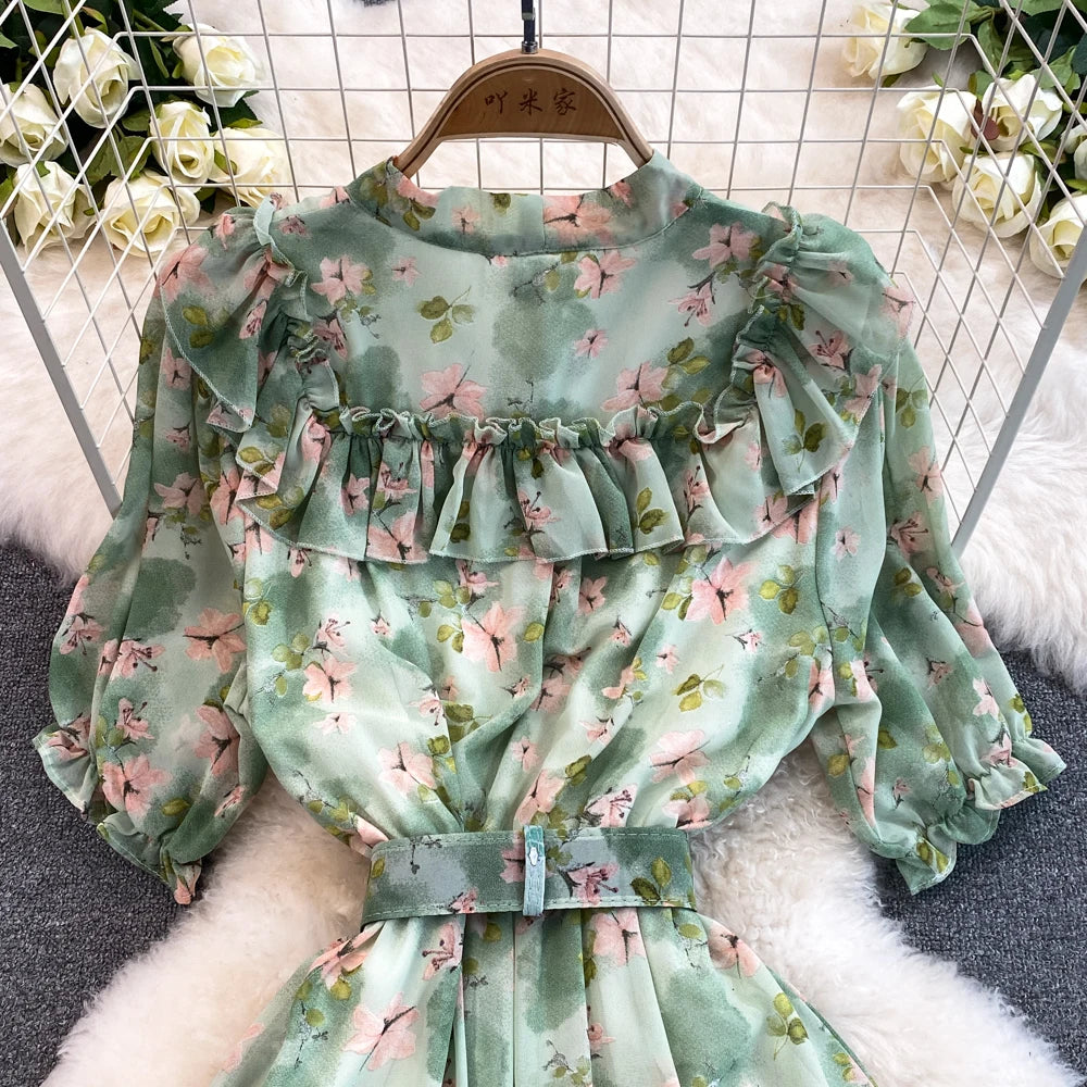 Summer Women Fashion Floral Print Casual Midi Dress Short Sleeve A-Line Maxi Boho Holiday Clothes Female Long Robe Mujers New