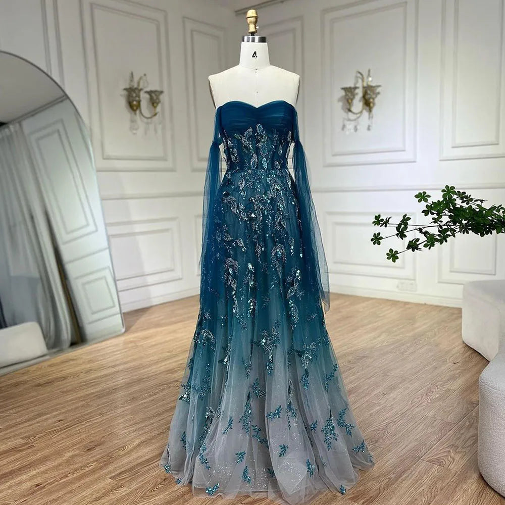 Serene Hill Arabic Green A-Line Elegant Strapless Beaded Long Evening Dresses for Women Party 2024 LA72520