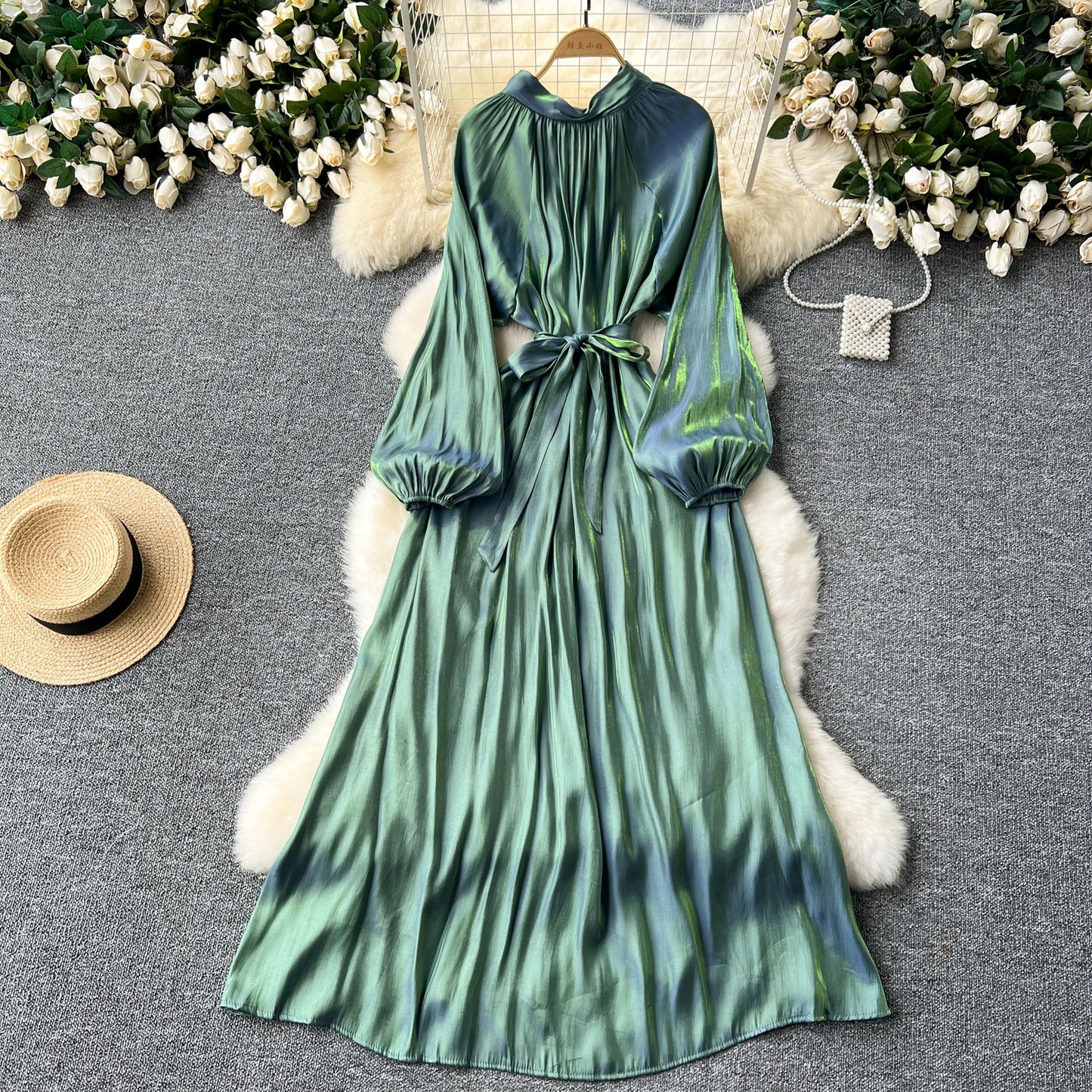 French Vintage Pleated lool sleeve print Lace-up Bow sweet Dress Casual Women Fashion summer dresses