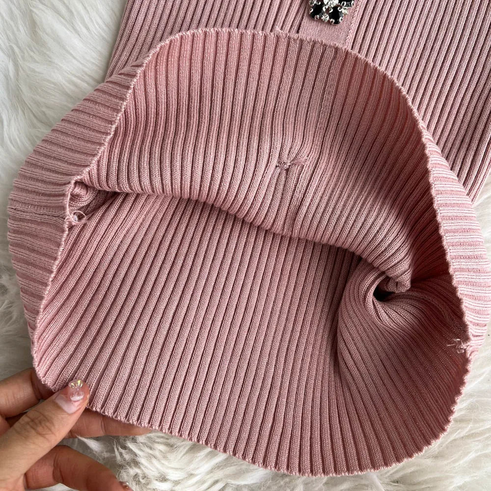 Women Elegant Chic Long Sleeve Sexy Slim Bodycon Dress Vintage Korean Fashion Knit Tight Vestido Autumn Winter Sweater Robe