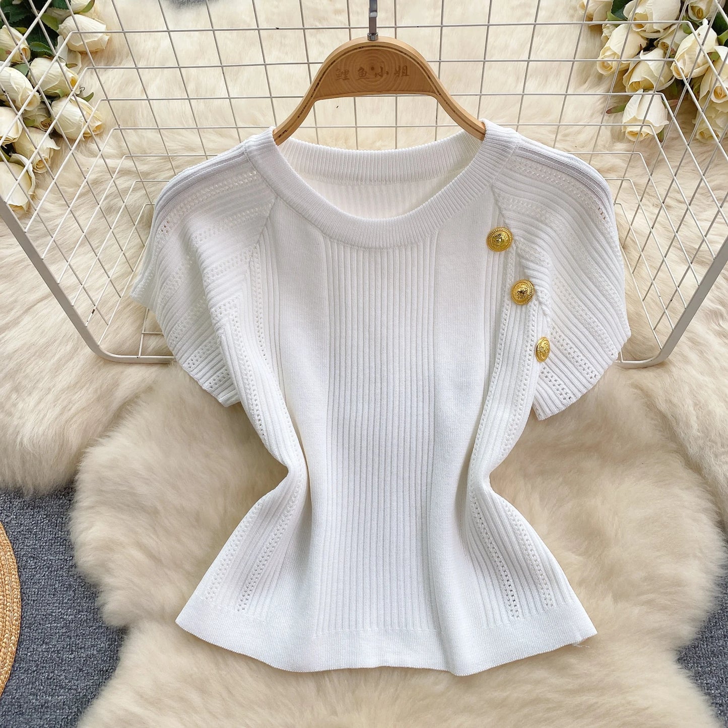 Women Chic Two Pieces Sets High Waist Sexy Pencil Wrap Pencil Skirt with Short Sleeve Knit Pullover Slim Fashion Sweater Set