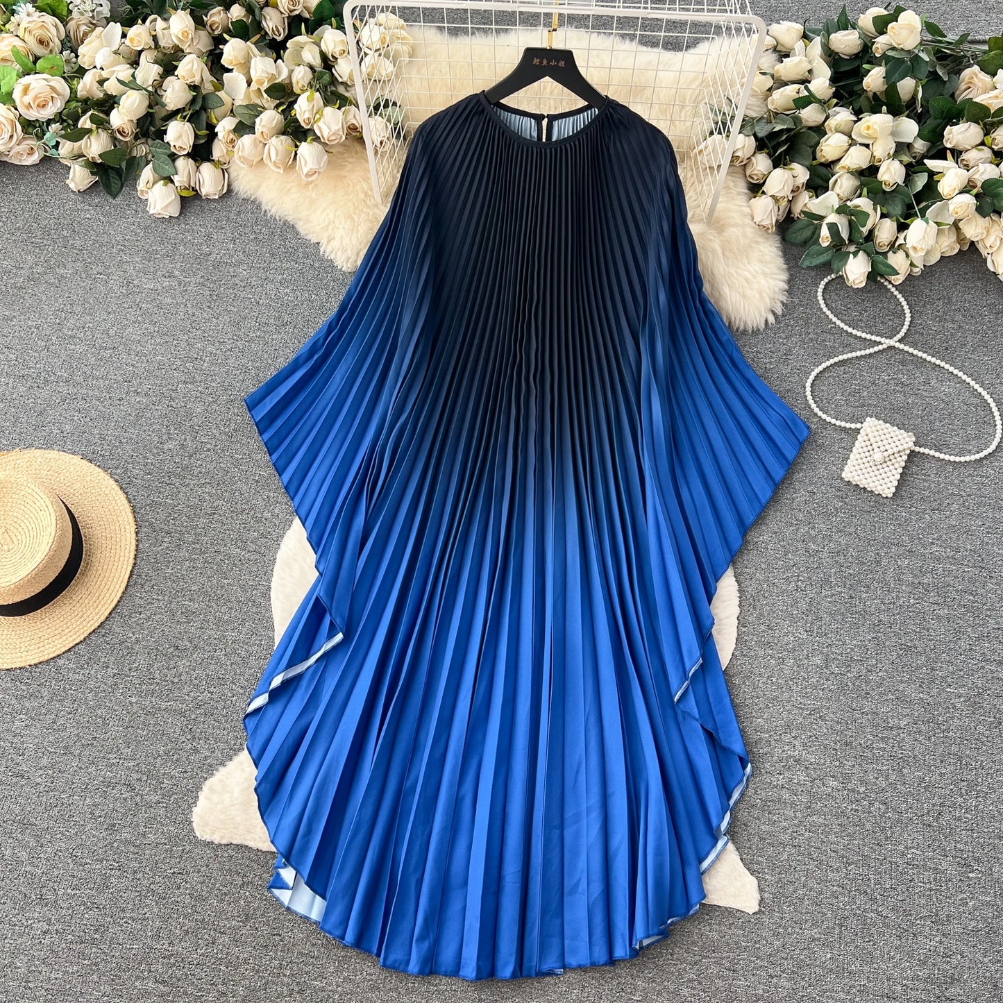 Vintage Print Elegant O-neck Batwing Sleeve Dress A-line Casual Belt Fashion Dress Women Fashion Summer Spring Vestidos