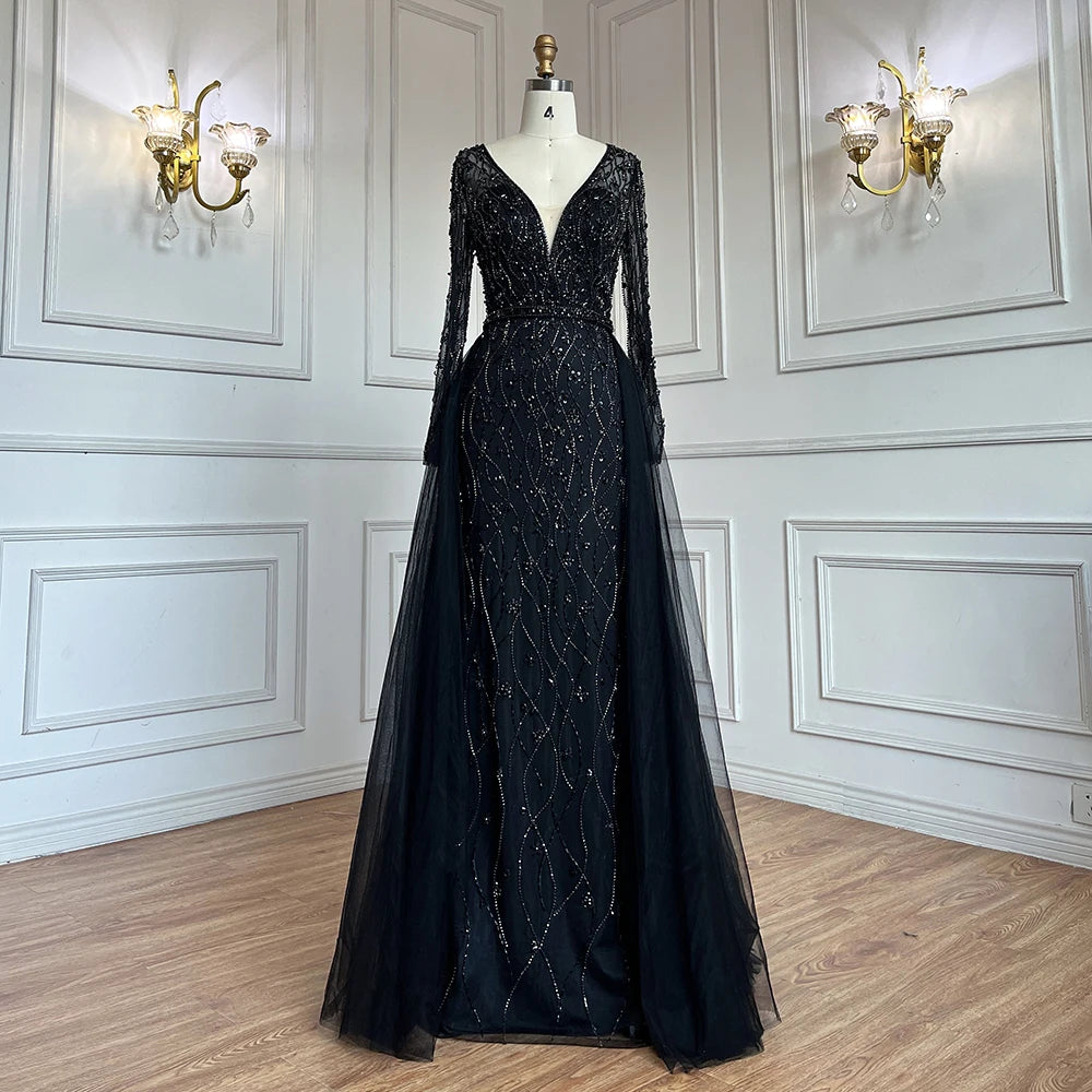 Lilac Long Sleeves Luxury Evening Dresses 2024 Dubai Elegant Diamond Mermaid Beaded Formal Dress Serene Hill LA70341
