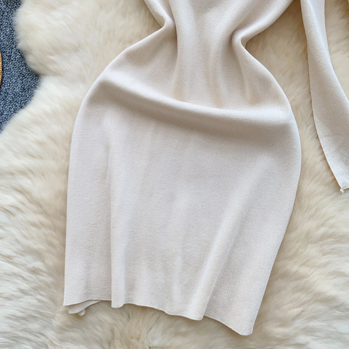 Sexy V-Neck Knitted Mini Dress for Women Elegant Spaghetti Strap Ribbon Slim Dresses One Piece Solid Female Clothes Autumn New
